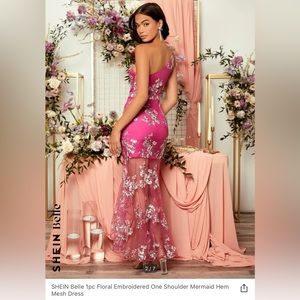 Shein Floral Embroidery One Shoulder Mermaid Dress